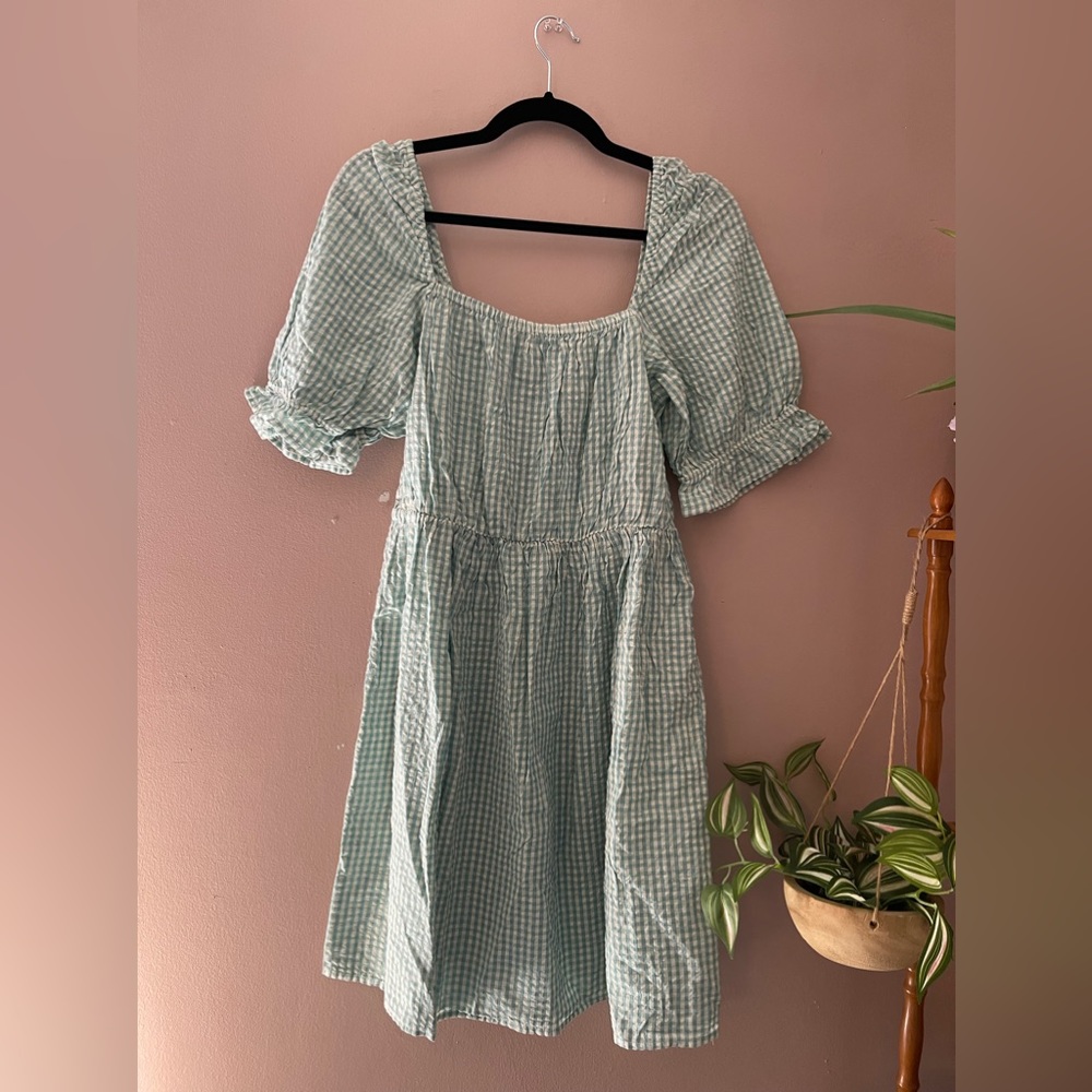 NWT Mint Green Gingham Cottage Core Milk Maid Dress